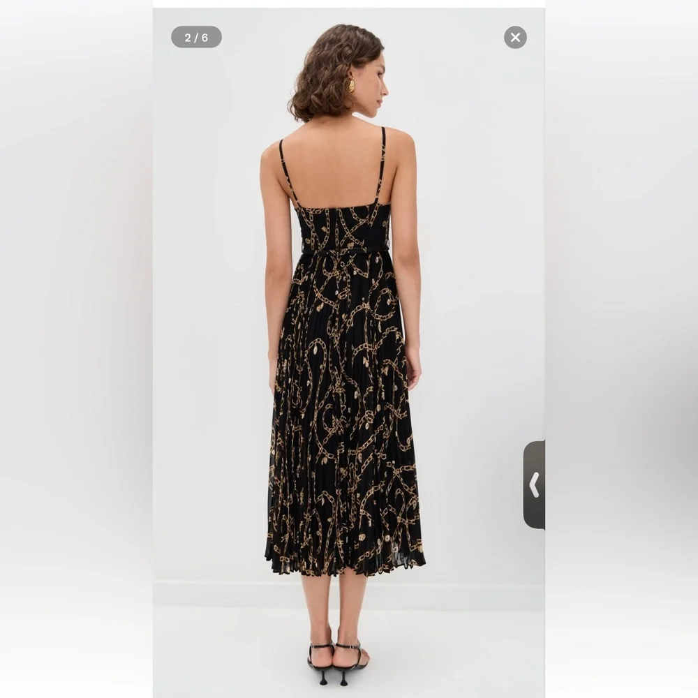 Zimmermann Sunray Pleated Picnic Midi Dress Black Chain-Print Spaghetti Strap 1 - Picture 11 of 16